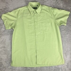 Milano Bay Shirt Mens Short Sleeve Button Down Size L Light Green Textured